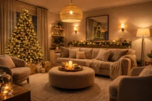 Layered Living Room Lighting for a Cozy Celebration
